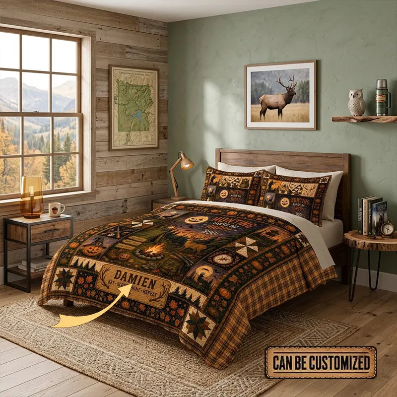 Hunting Makes Me Feel Happy Quilted Bedding Set