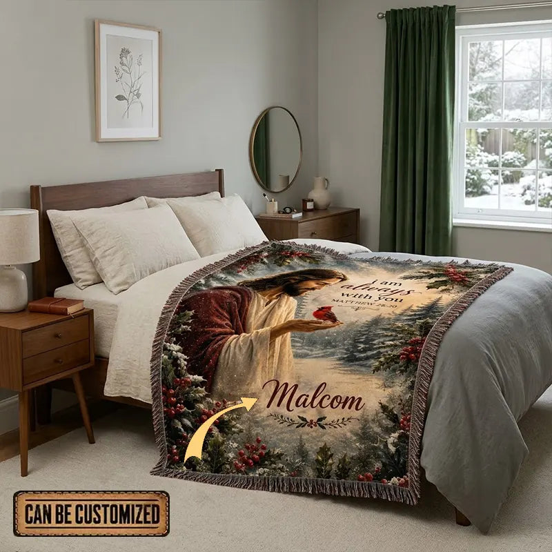 Jesus and Cardinal Christmas Custom Tassels Blanket