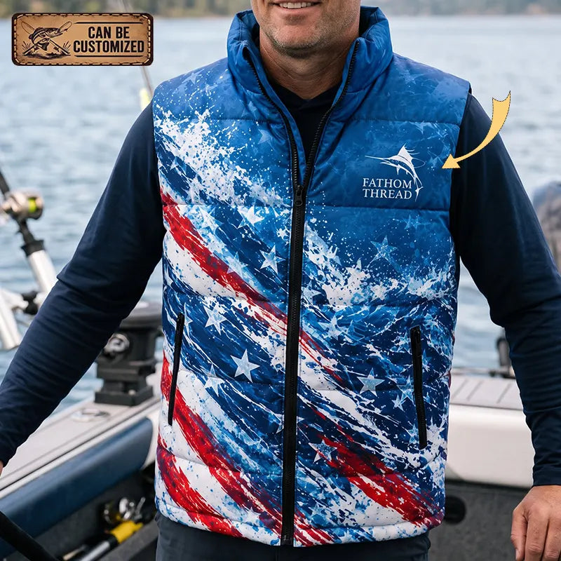 Custom One Nation Under Rod Patriotic Fishing Puffer Vest