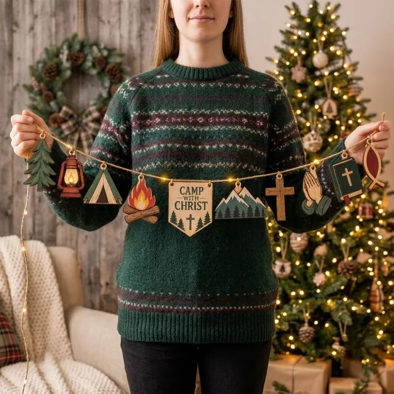 Personalized Camp With Christ Catholic Camping Wooden Garland