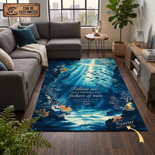 Personalized Matthew 4:19 Christian Fishing Ocean Area Rug