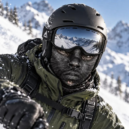 Black Cat Silver Goggles 3D Printed Ski Mask