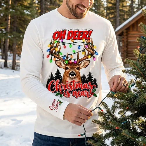 Personalized Oh Deer! Christmas Is Near Long Sleeve Shirt