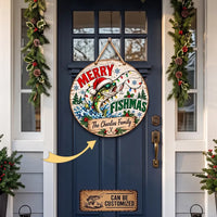 Personalized Merry Fishmas Christmas Round Door Sign