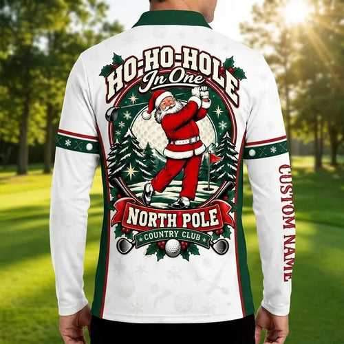 Ho Ho Hole Personalized Christmas Golf Long Sleeve Polo Shirt