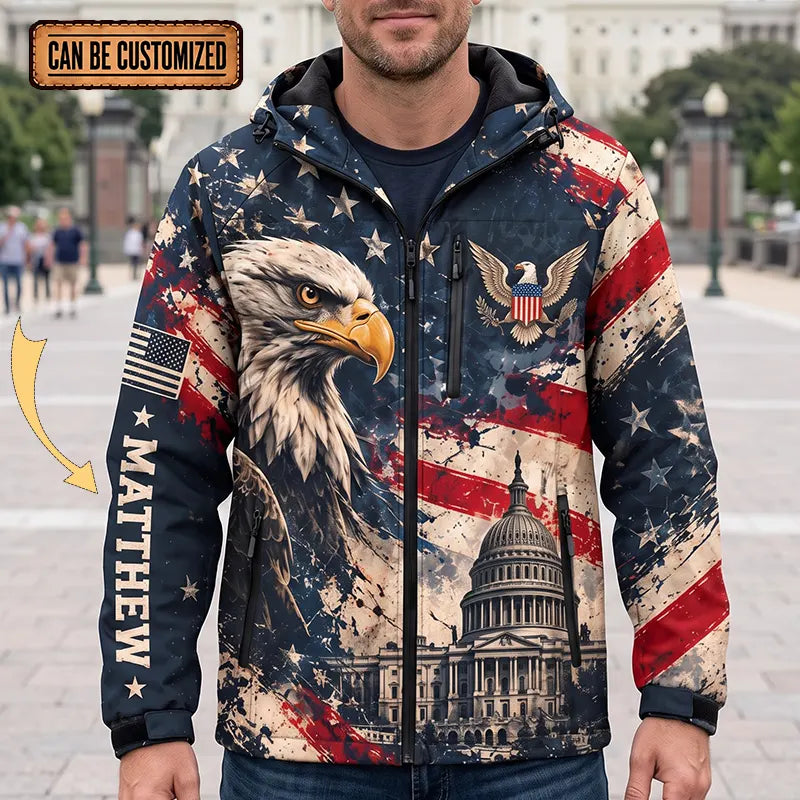 Personalized Land Of The Free American Eagle Soccer Windbreaker