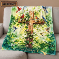 Savior Christian Cross Birds Faith Fleece Blanket
