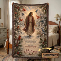 Personalized Jesus Look at the Birds of the Air Tassels Blanket