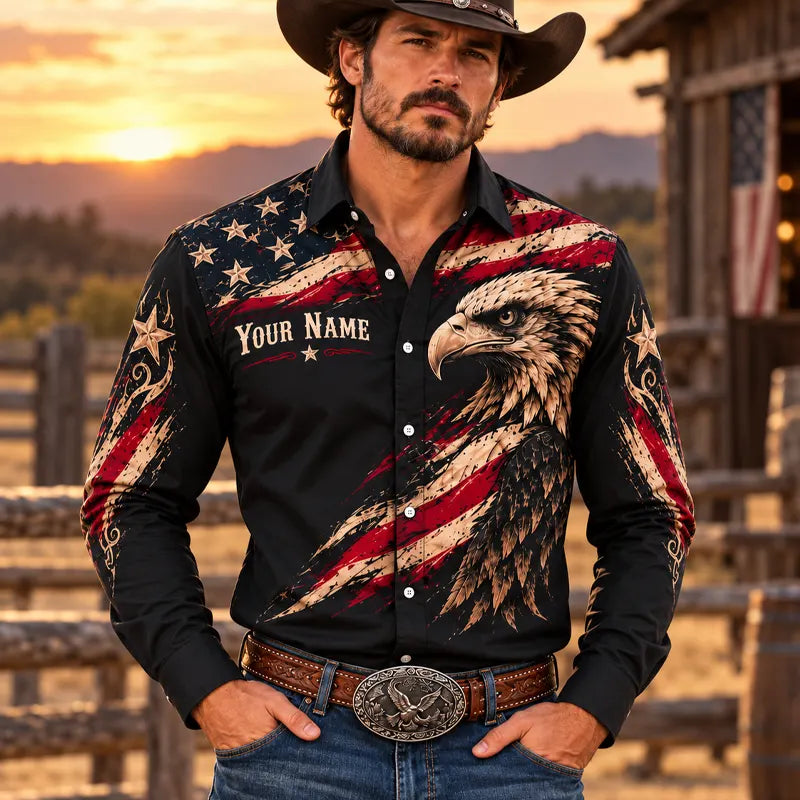 Born Free Stand Proud Bald Eagle Patriotic Americana Western Shirt