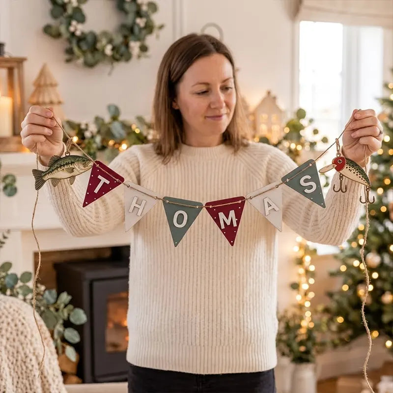 Personalized Fishing Cabin Wooden Garland