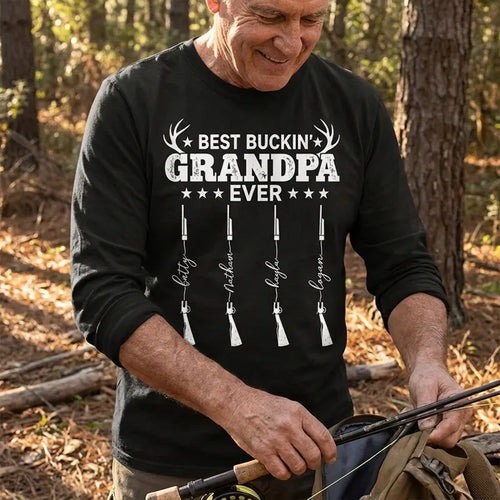 Personalized Best Buckin' Grandpa Ever Hunting Long Sleeve Shirt