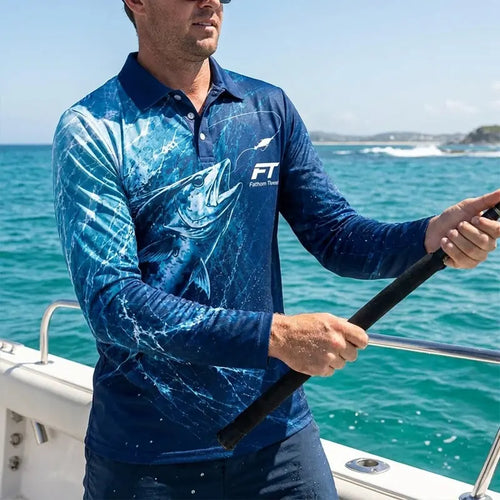 Personalized Fathom Thread Ocean Fish Polo Long Sleeve Shirt