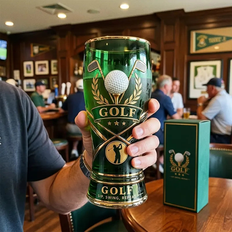 Personalized Golf Sip Swing Repeat Emerald Green Drinking Glass