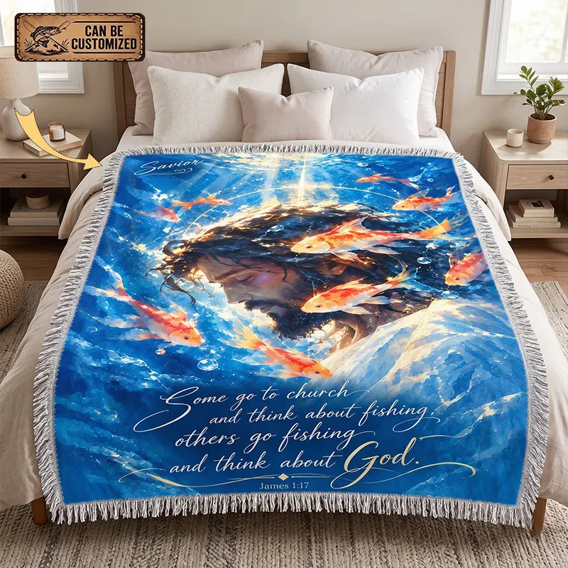 Christian Fishing Jesus Personalized James 1:17 Tassels Blanket