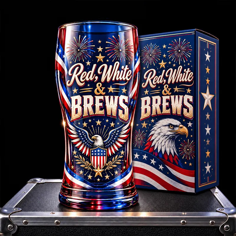Red White & Brews Patriotic American Eagle Drinking Glass