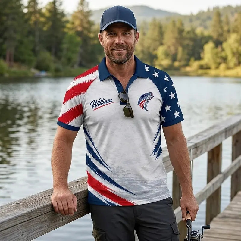 Custom American Bass Fishing Patriotic Polo Shirt