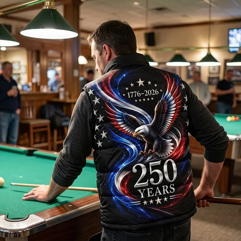 Personalized America 250 Years Bald Eagle Patriotic Puffer Vest