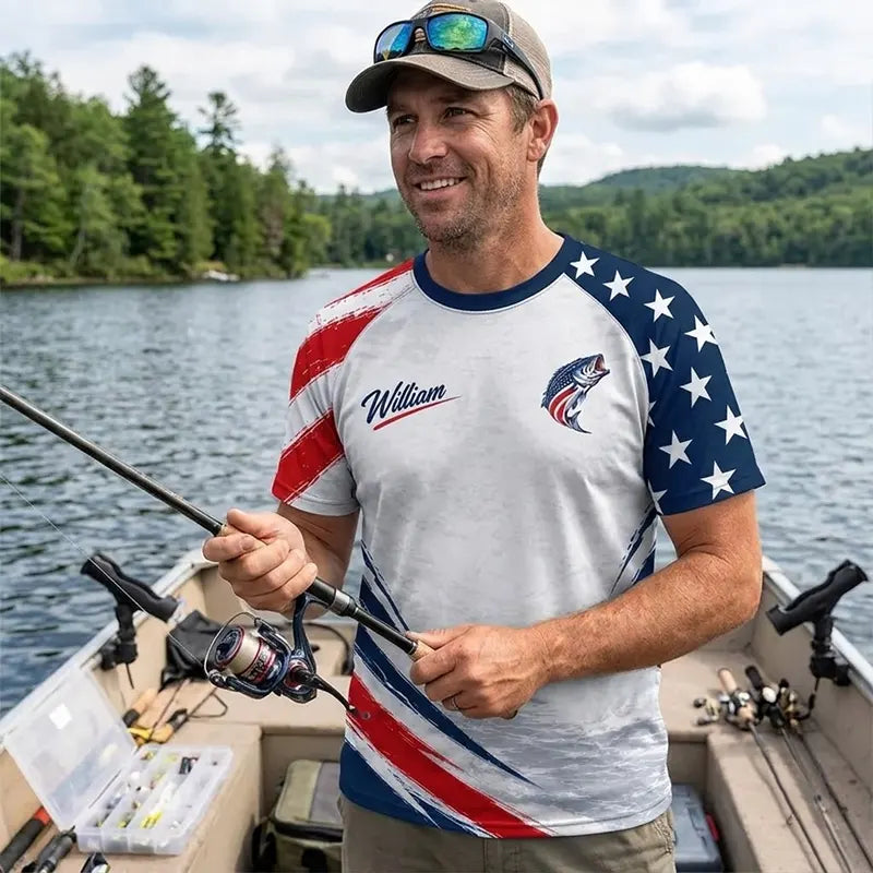 Custom American Bass Fishing Patriotic Raglan T-Shirt