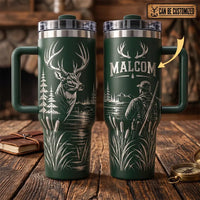 Whitetail Deer Hunting Laser Engraved 40oz Tumbler With Handle