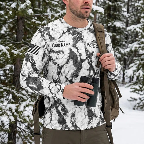 Personalized Fathom Thread Hunt the Cold Snow Camo Long Sleeve Shirt