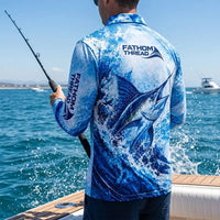 Personalized Deep Blue Predator Ocean Fishing Polo Long Sleeve Shirt