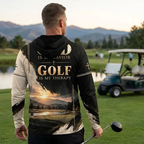 Personalized God Is My Savior Golf Christian Hooded Long Sleeve Shirt
