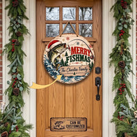 Personalized Merry Fishmas Christmas Round Door Sign