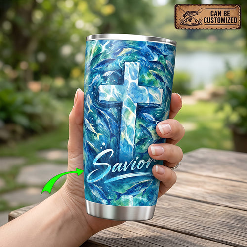 Personalized Savior Cross Ocean Fish Watercolor 20oz Tumbler