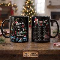 Personalized Have a Reel-y Merry Christmas 2026 Black Fishing Mug