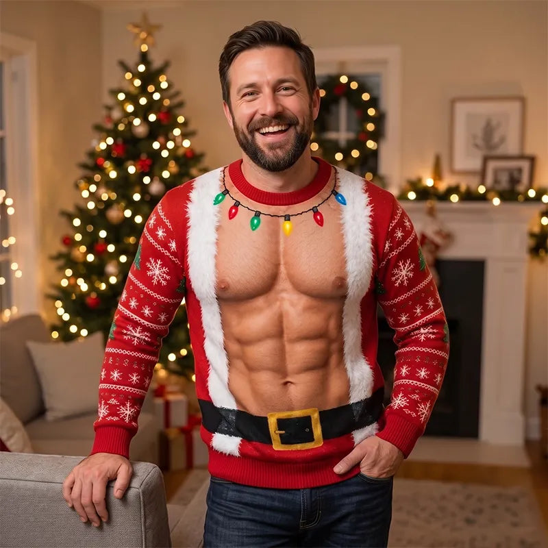 Funny Six Pack Santa 3D Ugly Christmas Sweater