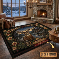Personalized Born to Hunt Deer Cabin Christmas Vintage Rug