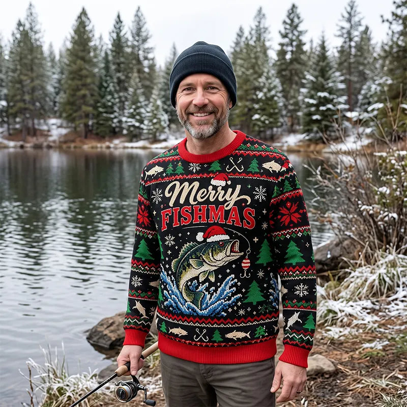 Custom Merry Fishmas Bass Fishing Ugly Christmas Sweater