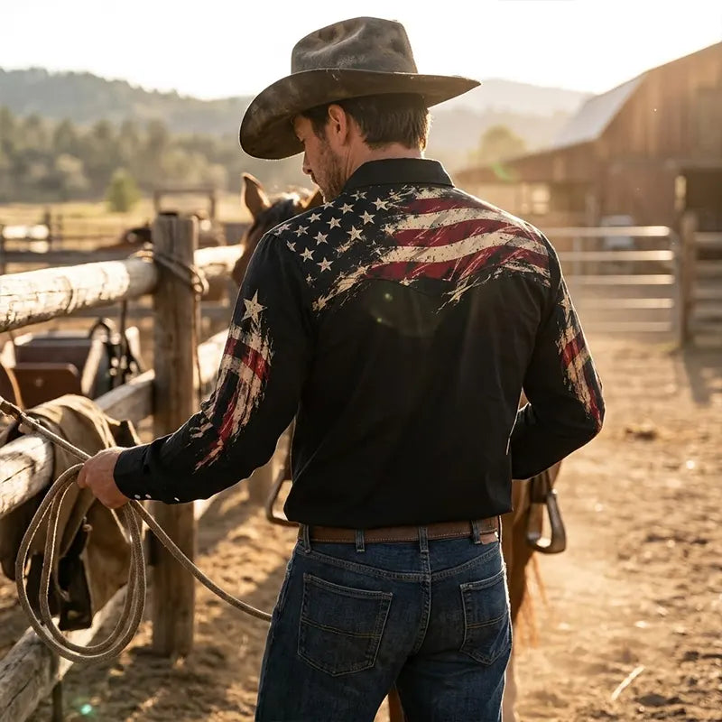 American Eagle Vintage Distressed Patriotic Cowboy Western Shirt
