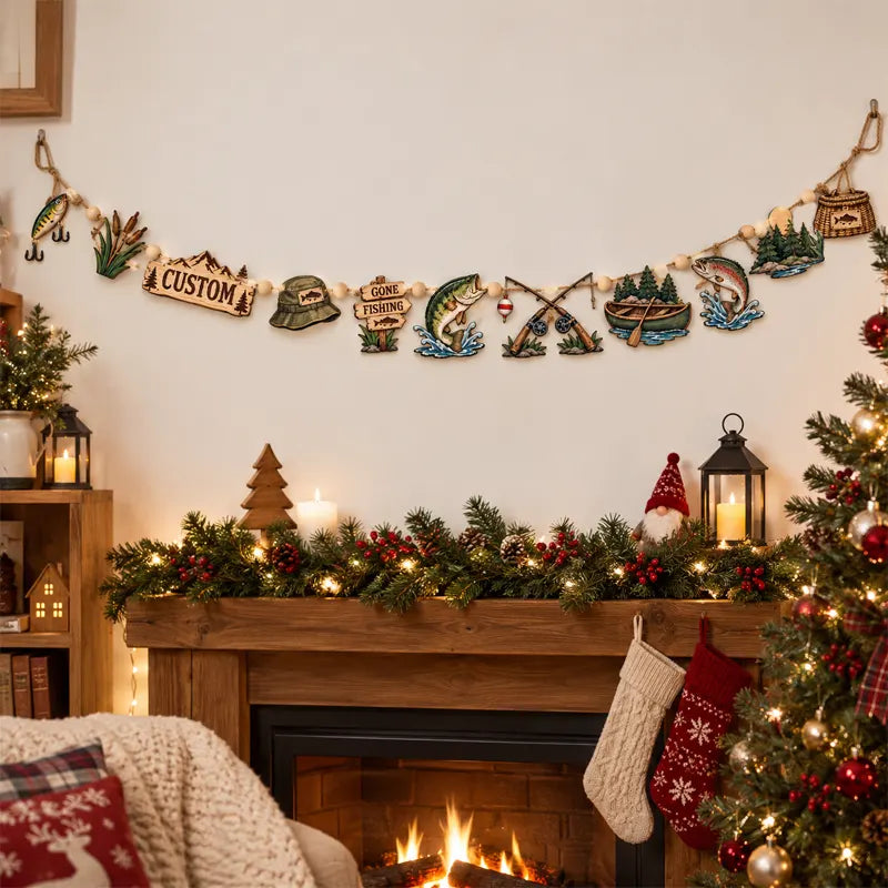 Personalized Fishing Lover Wooden Garland