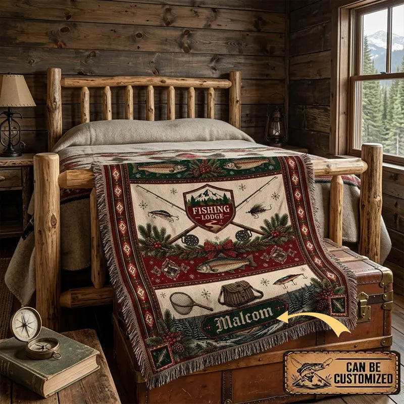 Personalized Fishing Lodge Trout Fishing Tassels Blanket