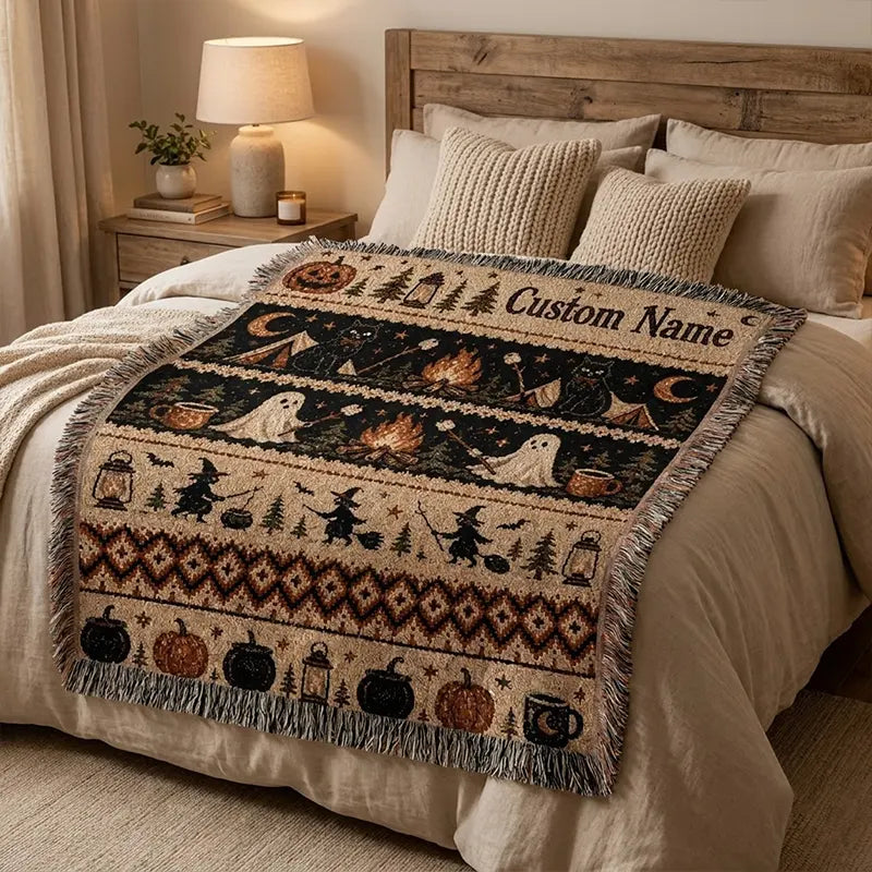 Spooky Campfire Personalized Halloween Tassels Blanket