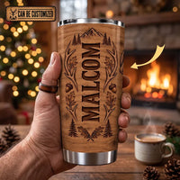 Personalized 20oz Deer Skull Antler Wood Grain Tumbler