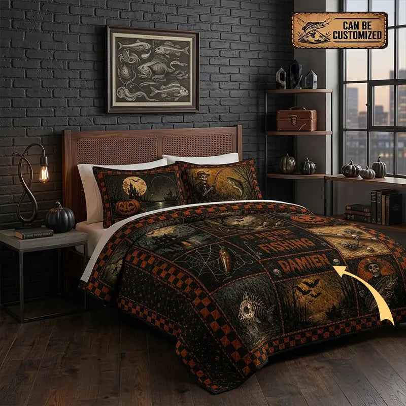 Personalized I'd Rather Go Fishing Quilted Bedding Set