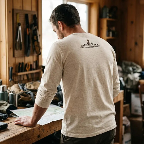 Following God's Trail Christian Mountain Long Sleeve Shirt
