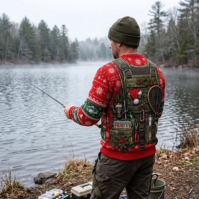 Funny Christmas Bass Fishing 6-Pack Tackle Vest Ugly Christmas Sweater