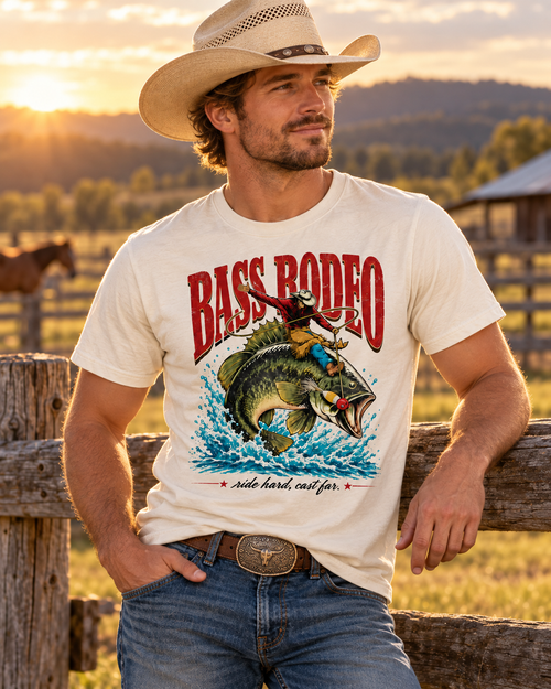 Bass Rodeo Cowboy Fishing Vintage T-Shirt