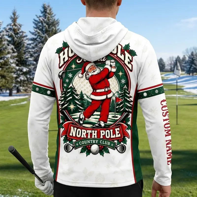 Ho Ho Hole Personalized Christmas Golf Hooded Long Sleeve Shirt