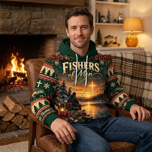 Personalized Fishers of Men Christmas Christian Fishing Hoodie