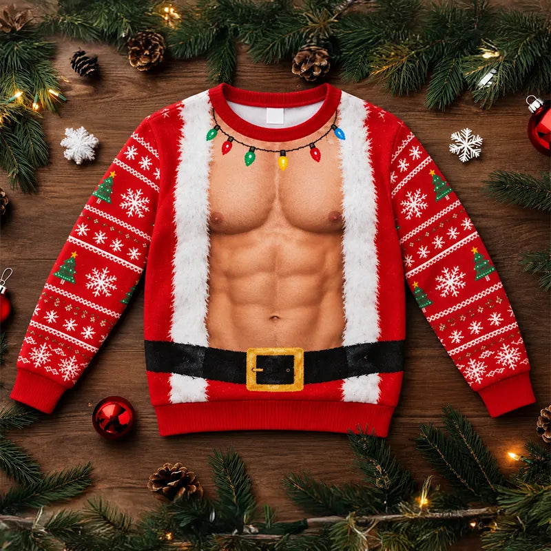 Funny Six Pack Santa 3D Ugly Christmas Sweater