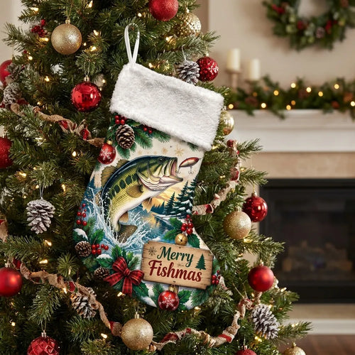 Merry Fishmas Bass Fishing Christmas Stocking