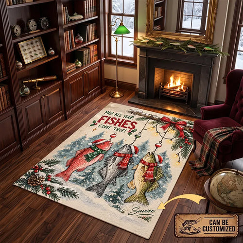 May All Your Fishes Come True Christmas Fishing Rug