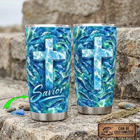 Personalized Savior Cross Ocean Fish Watercolor 20oz Tumbler