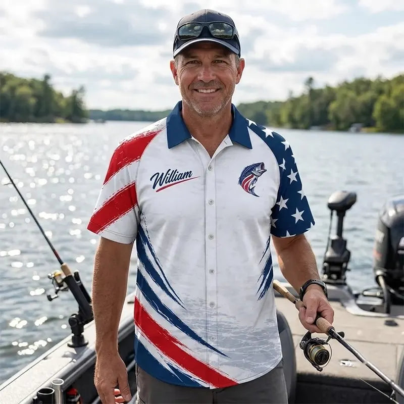 Custom American Bass Fishing Patriotic Hawaiian Shirt