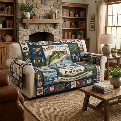 The Best Days Are Spent Fishing Quilted Sofa Cover
