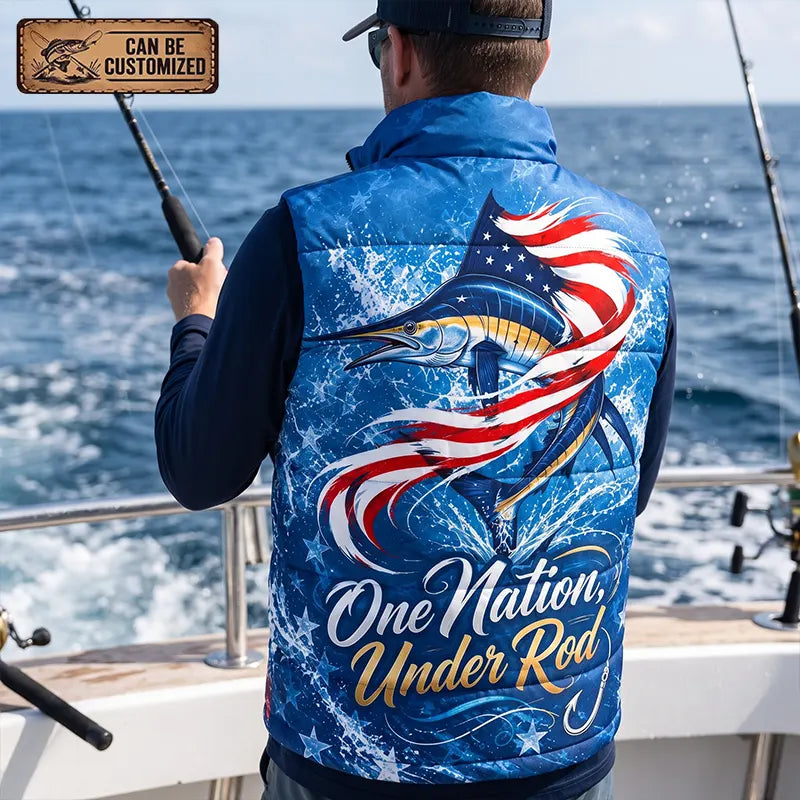 Custom One Nation Under Rod Patriotic Fishing Puffer Vest